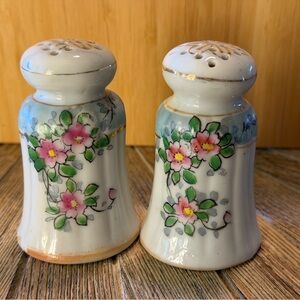 Antique Nippon Porcelain Salt & Pepper Shakers Hand Painted Floral Japan c1910